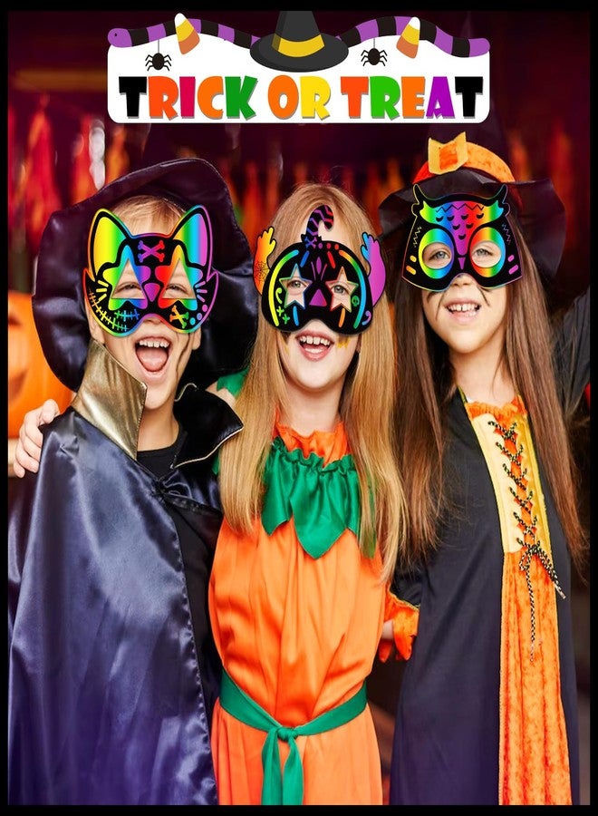 PARTYWIND 32 PCS Halloween Scratch Masks, Magic Halloween Scratch Art Crafts for Kids Party Decorations, DIY Scratch Off Masks for Kids Halloween Activities Party Supplies with Pumpkin Zombie Bat - Image 4